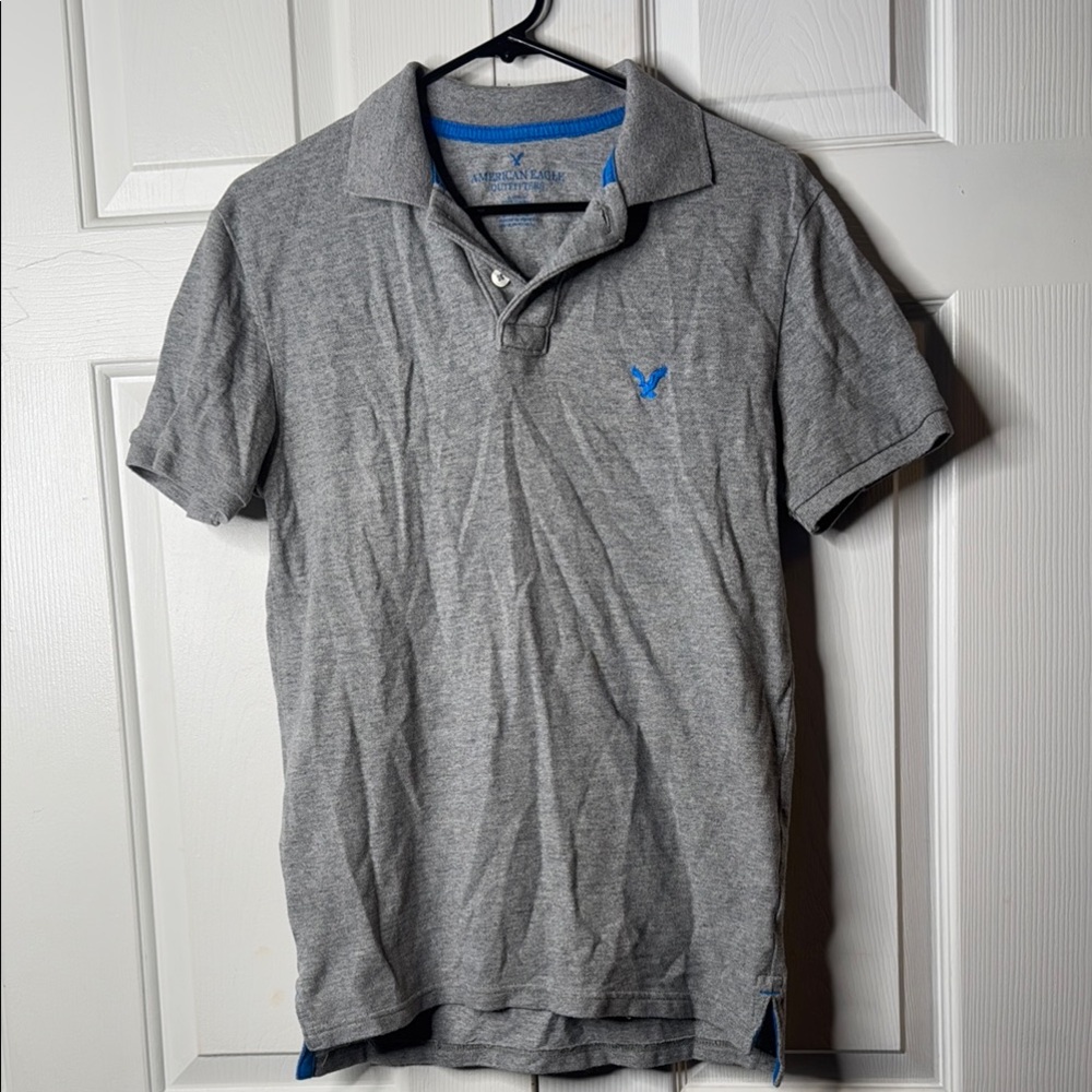 American Eagle Outfitters Gray Polo with Blue Details